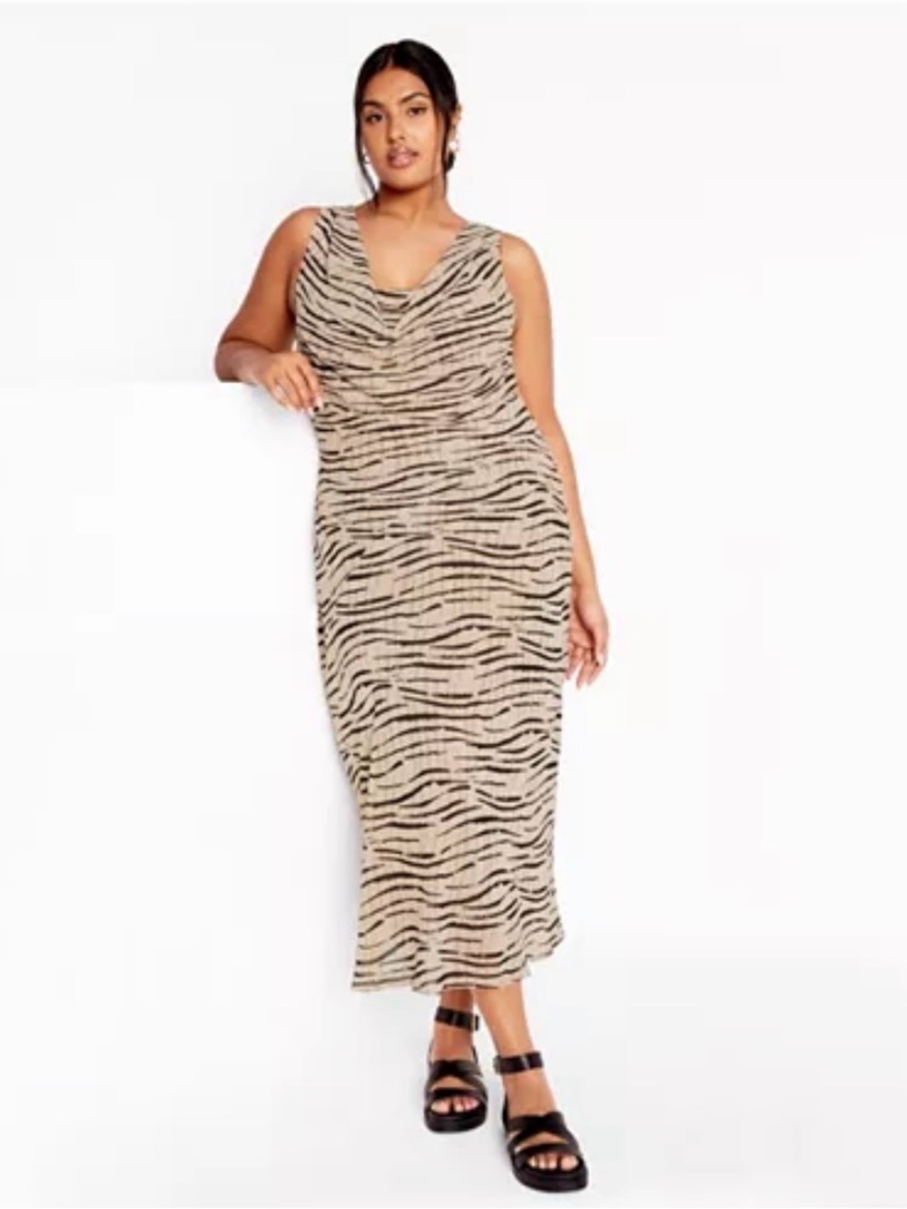 City Chic Maxi Elia Dress US 16 Neutral Animal Print Cowl Neck NWT